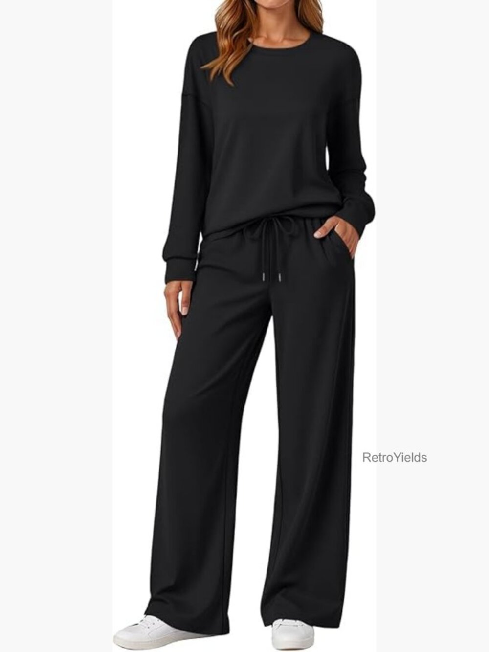 2 Piece Lounge Set Tracksuit Wide Leg Sweatpants Long Sleeve Top